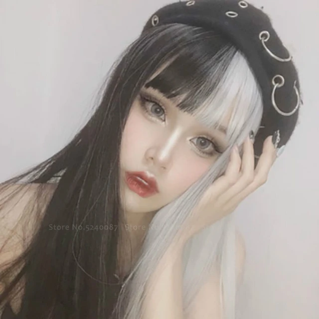 5style Girls Japanese Anime Cosplay Wigs Kawaii Headwear Stage Party Props  Women White Black Pink Wig Gothic Two Color Long Hair - Cosplay Costumes -  AliExpress