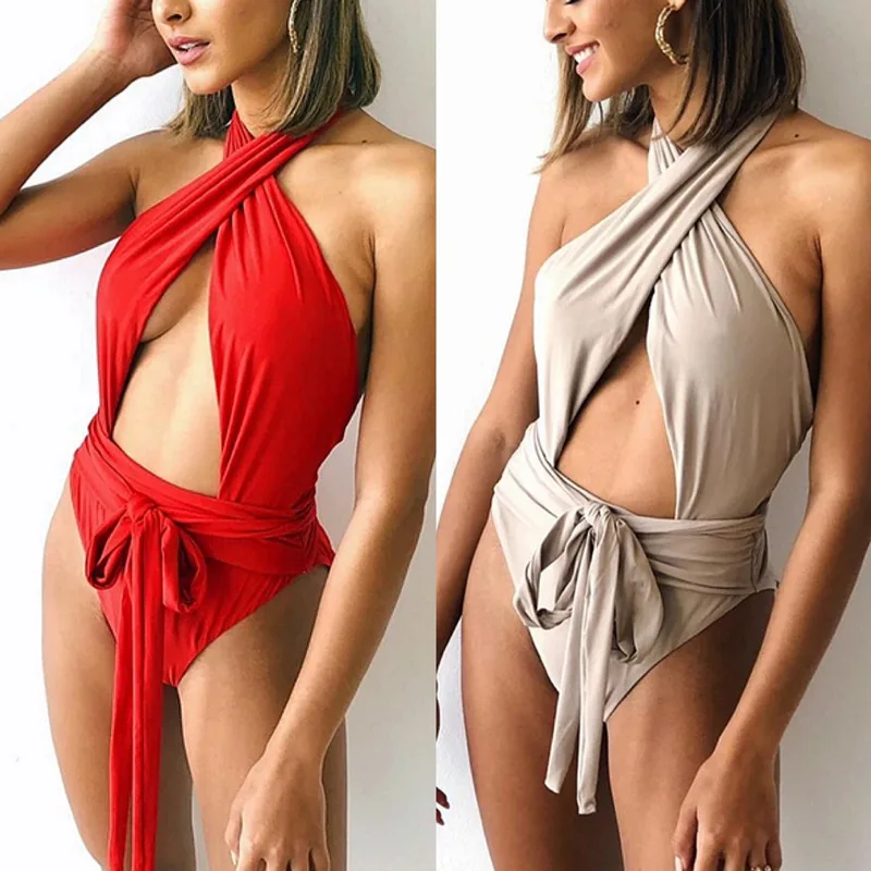 

2020 Sexy Swimsuit Women Swimwear One Piece Bodysuit Push Up Monokini Halter Cross Bathing Suits Swim Suit Wear Female Beachwear