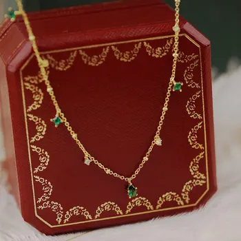 

Luxury Water Drop Green Cubic Zircon Real 925 Sterling Silver Women's Necklace Gold Color Chokers Necklaces Fine Jewelry YNC150