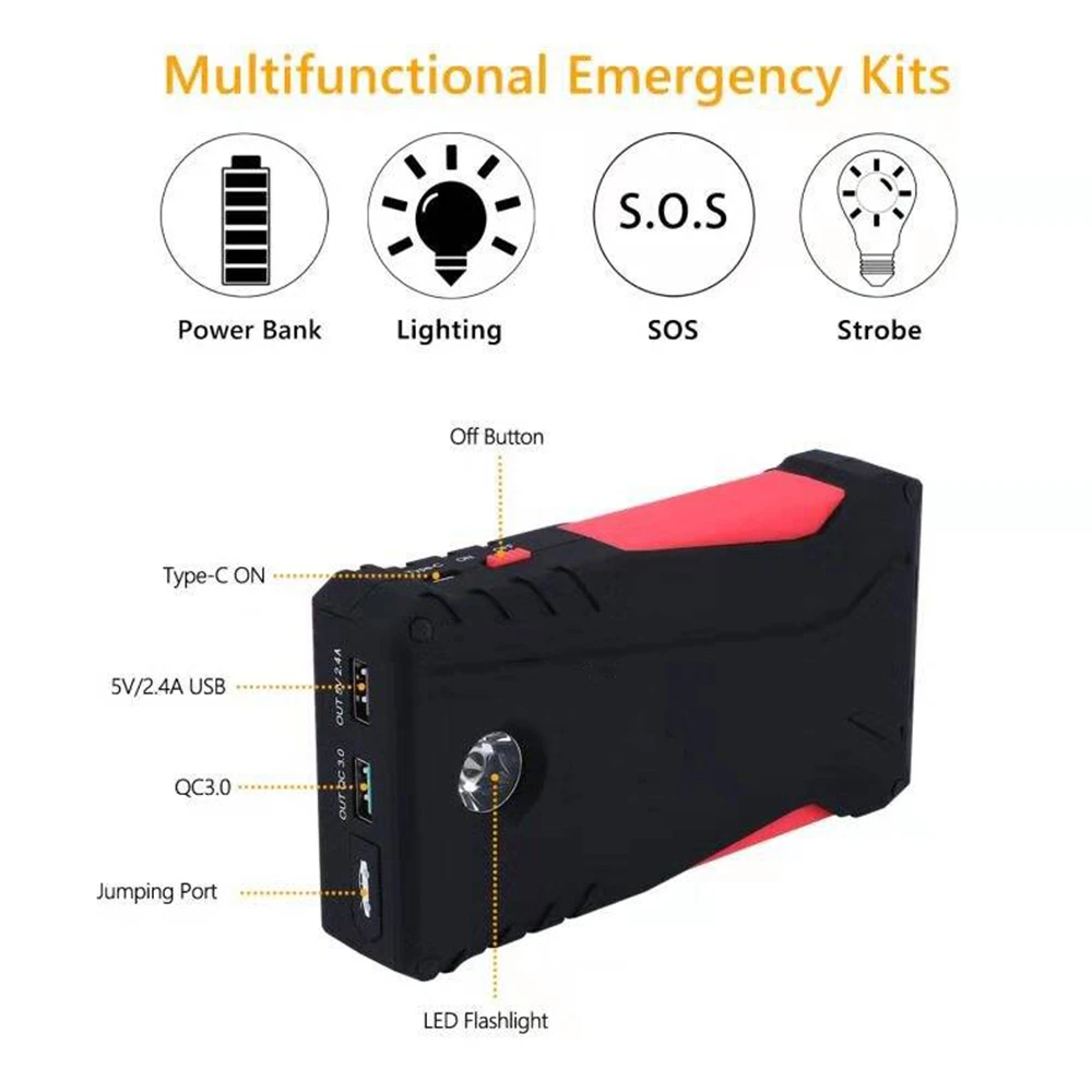 1500A Jump Starter Emergency Starting Device Cables Hight Capacity MIni Booster Portable Power Bank