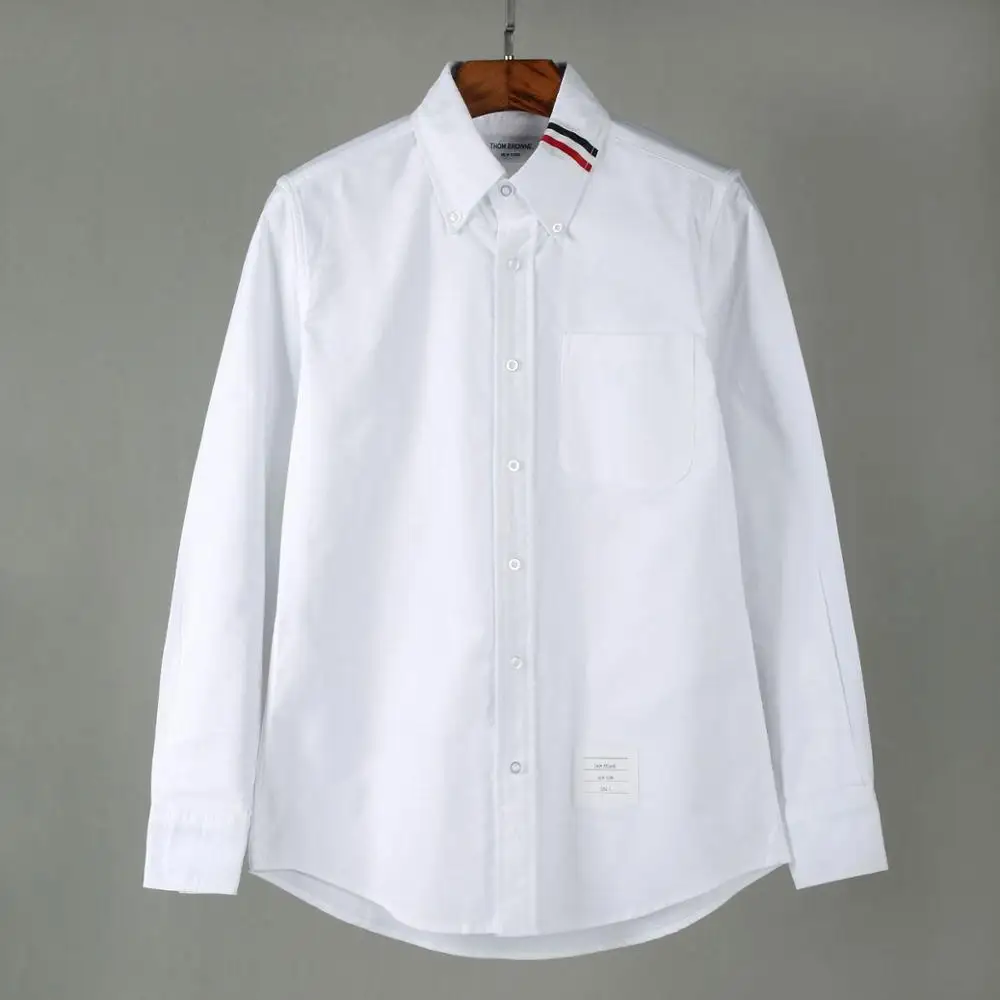 

white summer Autumn New Oxford Textile Shirt Pure Cotton Wash Shirt European and American Long Sleeve Shirt Male