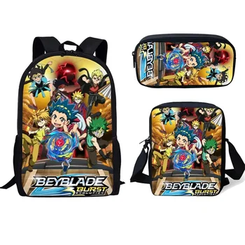 

Beyblade Burst 3Pcs Set School Backpack Shoulder bag pencil bag set cartoon Print School Bag Kids Boy Children Book bag