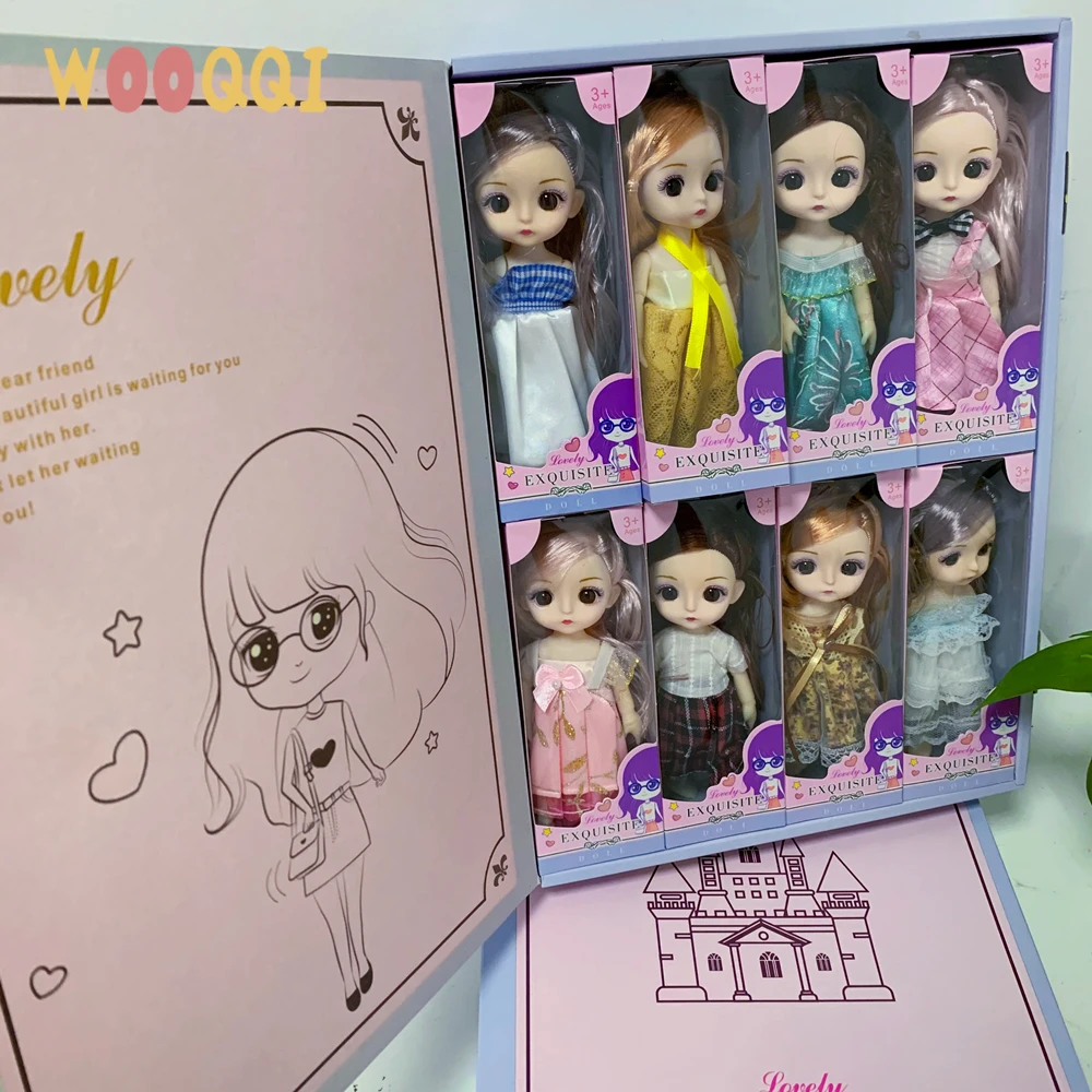 8PCS 16cm Doll Toys for Children BJD MINI Doll DIY Dress Up Dolls for Girls Gift Bjd Doll Full Set