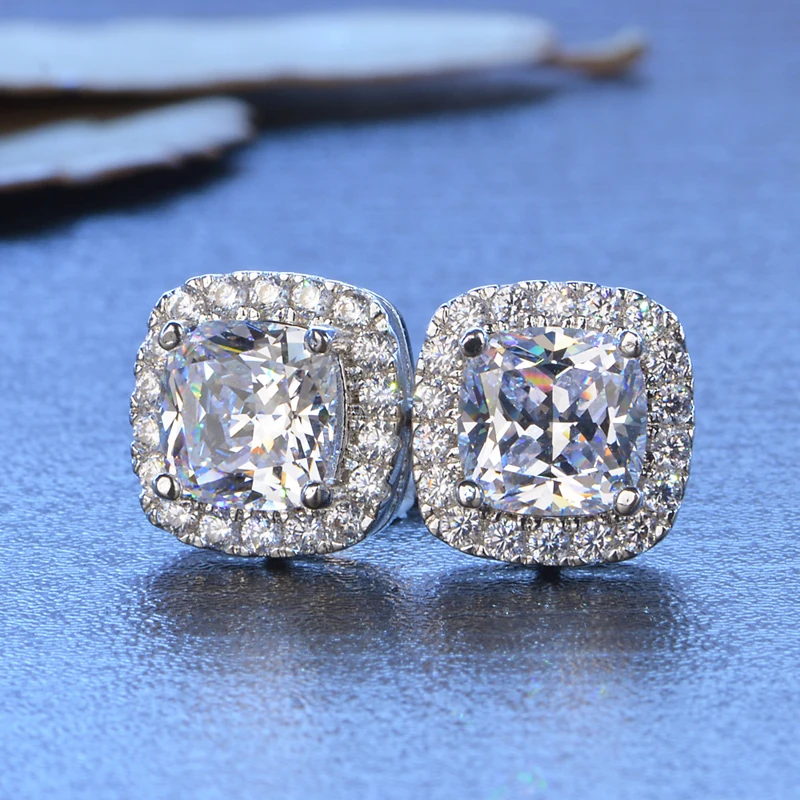 YANHUI With Certificate Luxury 2.0ct Zirconia Diamond Earrings Fine Jewelry 925 Silver Fashion Double Stud Earrings For Women E1