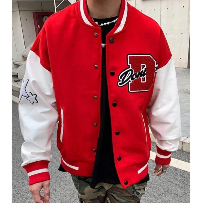 American Letter Towel Embroidered Jacket Coat Men's Y2k Street Hip-hop ...