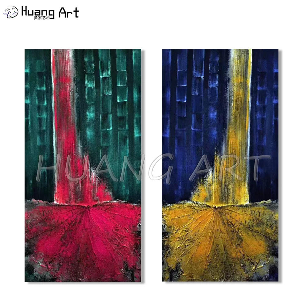 Home Decorative Handmade Yellow or Red Abstract Wall Picture Lotus Leaf Oil Painting for Living Room Decor | Дом и сад