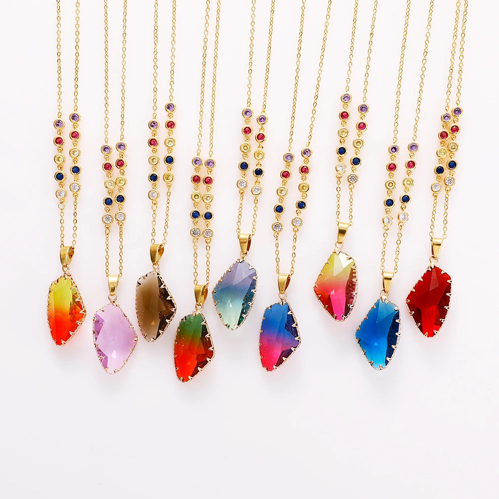 

Original Multicolour Irregular Quartz Pendant Necklaces Natural Crystal Gem Copper Chain Necklaces For Women Jewelry Collar