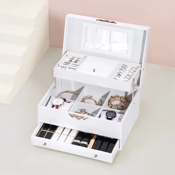 

Multifunctional Lock Jewelry Makeup Storage Box Travel Portable Watch Bracelet Organizer Earrings Ring Necklace Case Accessories