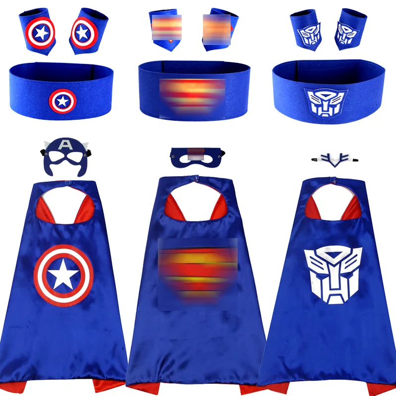 

Kids Cosplay Costumes Birthday Party Halloween Superhero Spiderman Superman Hulk Raytheon Cape Cloth Mask Belt Bracers Set