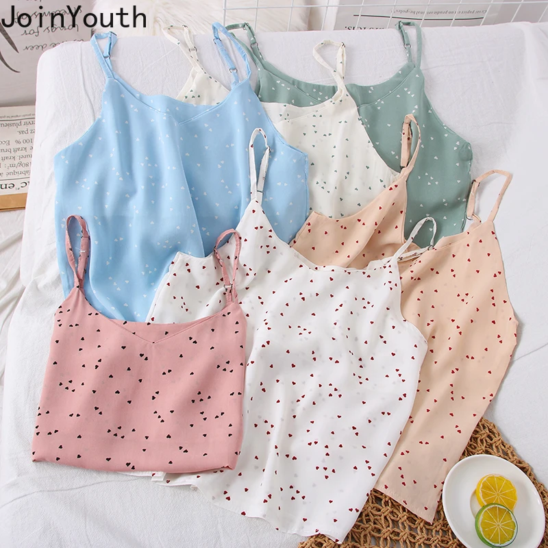 Joinyouth Korean Love Heart Print Sweet Camis Women Sleeveless V-neck Tank Tops 2020 Spring Summer New Bottom Sling Vest 58227 | Женская