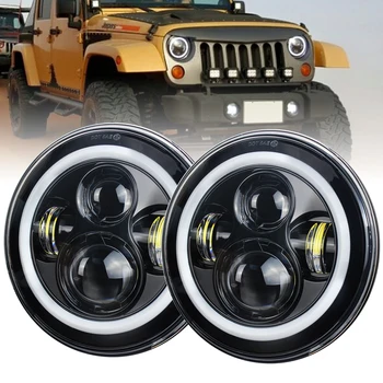 

7 Inch Round Led Headlight High Low Beam with DRL Halo Ring Angel Eyes for Jeep Wrangler Jk Tj Lj Cj Car Accessories