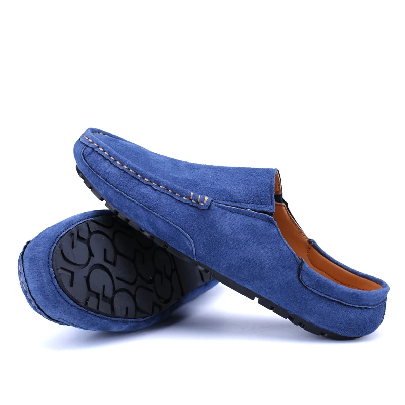 Man Summer Fashion Pig Skin Casual Half Shoe Male Breathable Soft Backless Half Loafers Hombre Open Back Leather Comfy Mocassins