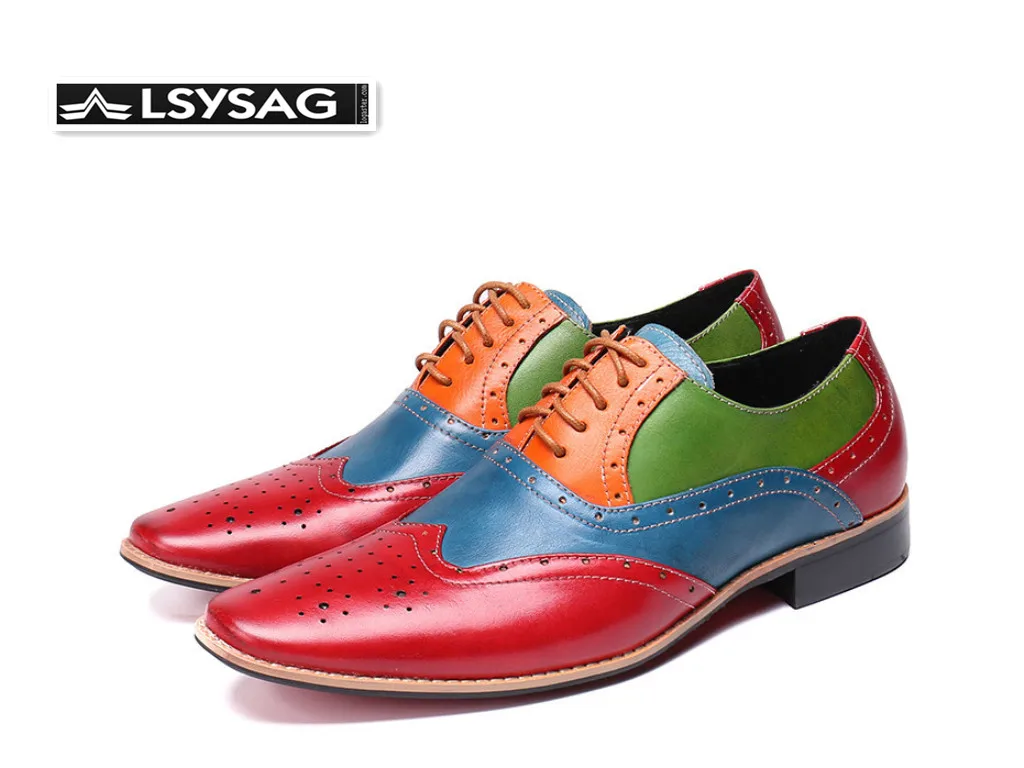 

Fashion Multicolor Patchwork Men Oxford Shoes Bullock Genuine Leather Men Dress Shoes Party Wedding Brogue Shoes