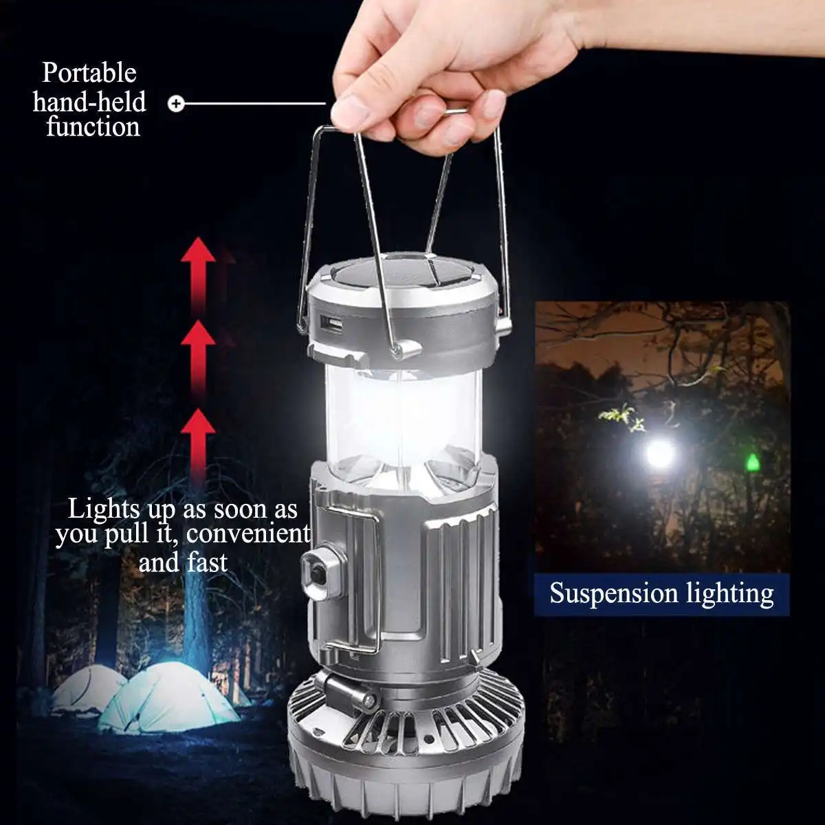 6 In 1 Portable Outdoor Led Camping Lantern With Fan