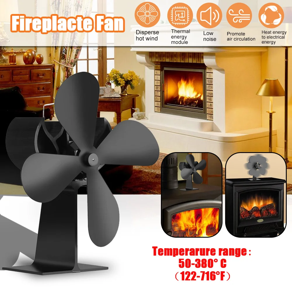 

Hot New 4 Blades Stove Fan Fireplaces Parts Heat Powered Wood Burner Eco-friendly Fan Heat Efficient Distribution Fireplace Fan