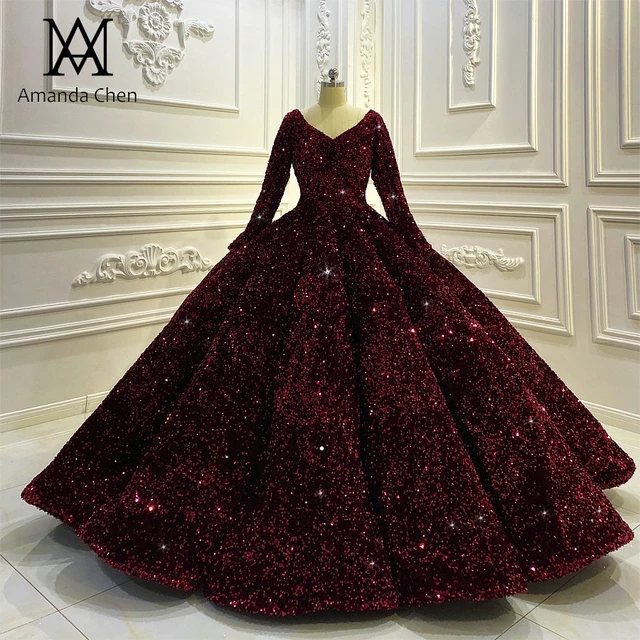 AI fashion clothing design | woman Wine color Wedding Full ball gown