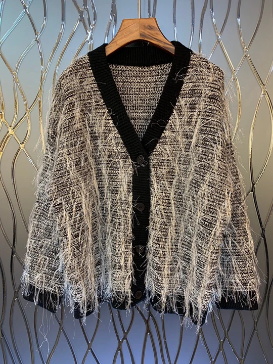 

2019 Early Autumn New Woman V-Needle, Musk and Wool Stitching Button Card, Top, Knitted Shirt and Overcoat