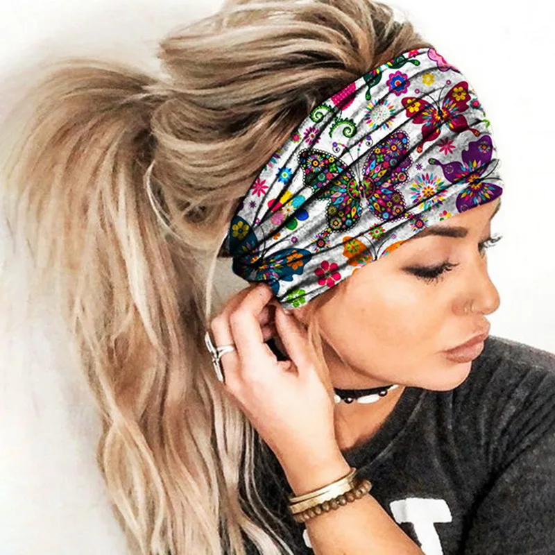 Women Wide Sports Yoga Headband Stretch Hairband Elastic Print Hair Band Boho Turban Hair Accessories Sweatband 2020 New