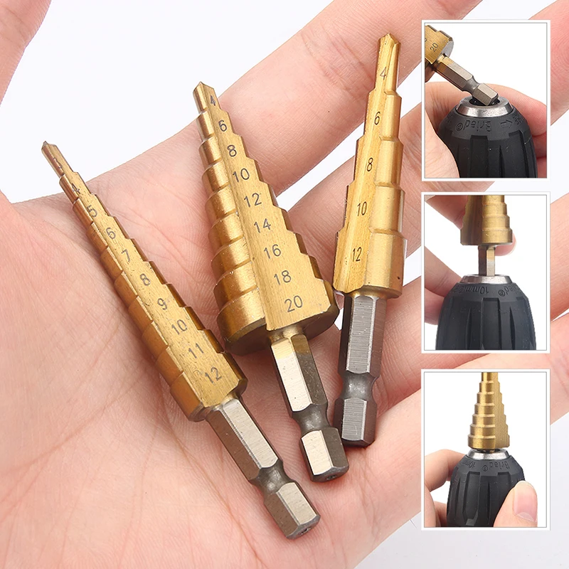 3pcs 4241 HSS Metric 1/4 Hex Shank Titanium Coated Step Drill Bit Cutting Tool Smoother Drill Bit Set 3pcs 4241 HSS Metric 1/4 Hex Shank Titanium Coated Step Drill Bit Cutting Tool Smoother Drill Bit Set