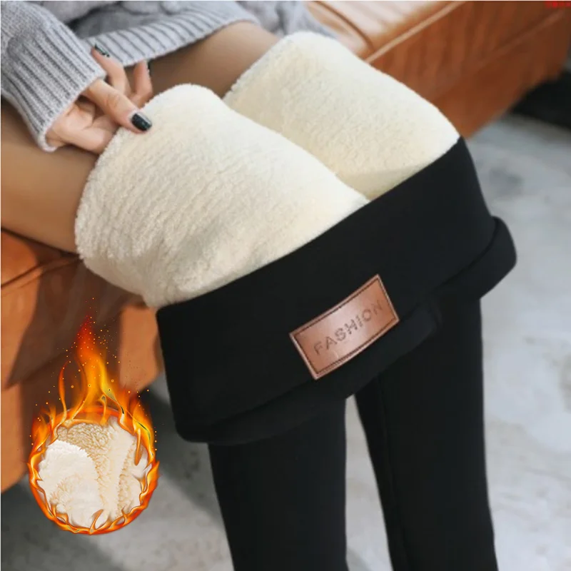 high waisted leggings Warm Women Pants Winter Skinny Thick Velvet Wool Fleece Leggins Trousers Lambskin Cashmere Pants Female Leggings aerie leggings