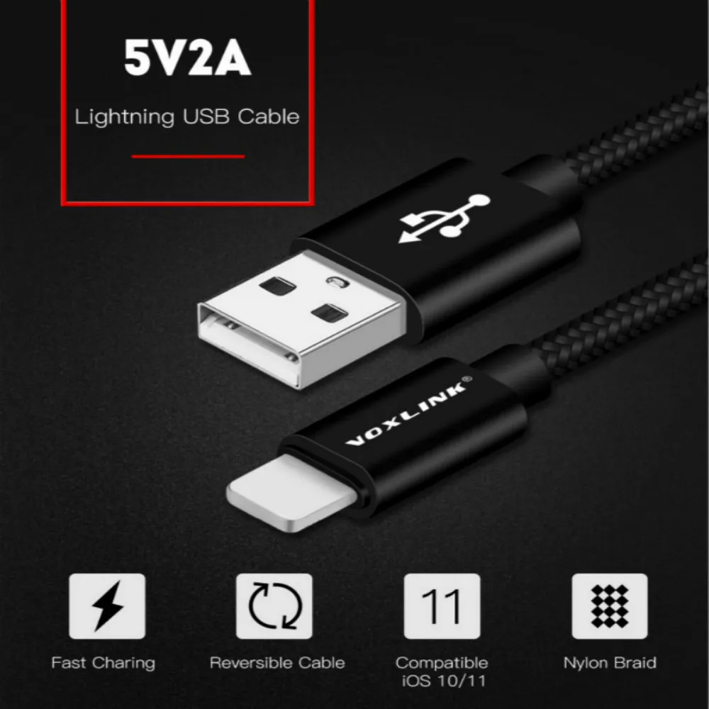 VOXLINK 8 Pin USB кабель упаковка из 10 шт. Алюминий сплава USB кабель с нейлоновой оплеткой провод для зарядки Кабели Зарядное устройство Шнур для iPhone 7,7 Plus, 6S Plus