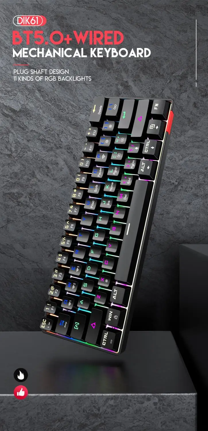 61-Key Bluetooth Dual-Mode Wireless Green Axis Mechanical Keyboard RGB Gaming Tablet Mobile Notebook