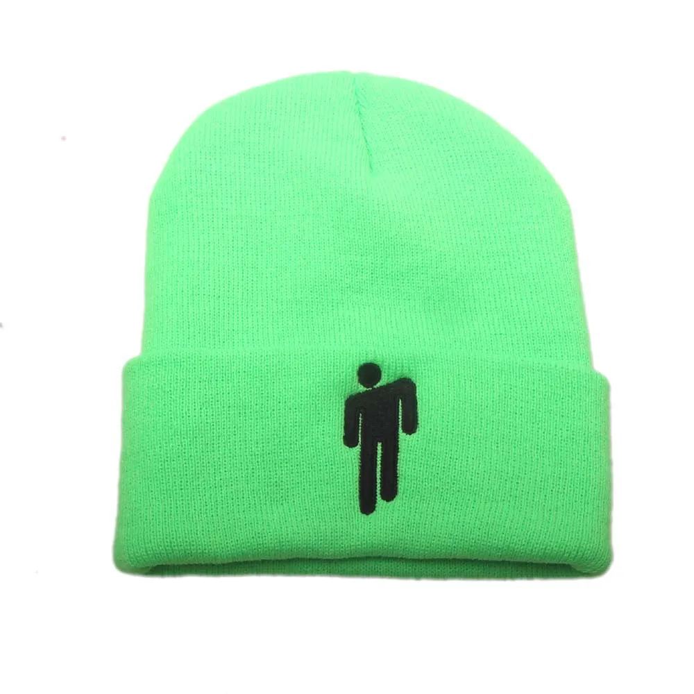 Шапка-бини с вышивкой Billie Eilish для женщин и мужчин, вязаные теплые зимние шапки для мужчин и женщин, одноцветные Повседневные шапки в стиле хип-хоп с манжетами - Цвет: Green