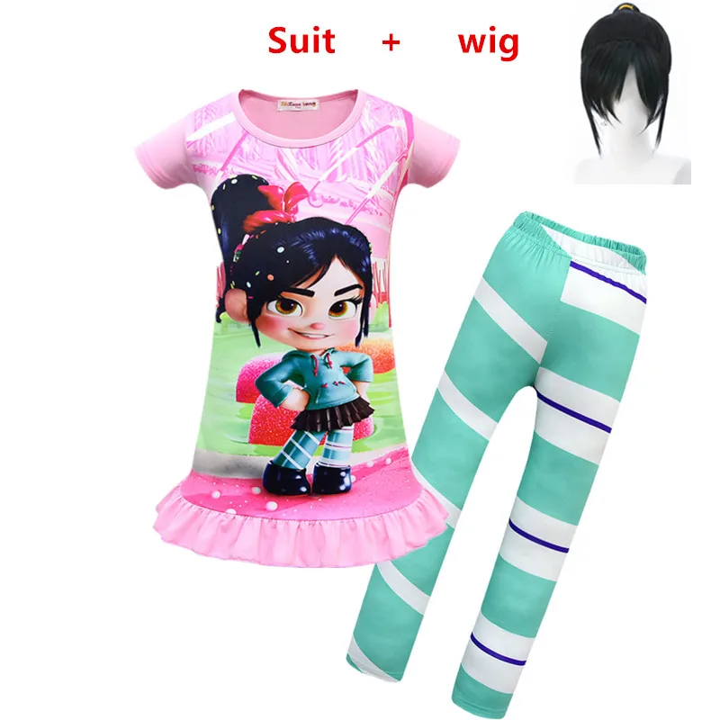 New Clothes Vanellope Von Schweetz Halloween Costume Wreck It Ralph2 Ralph Breaks The Internet Clothing for Baby Girls Kids wig