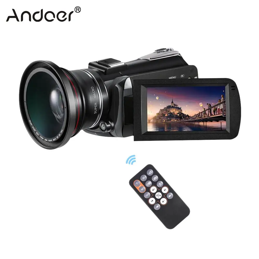 Andoer AC5 4K UHD 24MP Цифровая видеокамера регистратор DV с 2 шт литиевых батарей+ 0.39X широкоугольный объектив+ бленда объектива