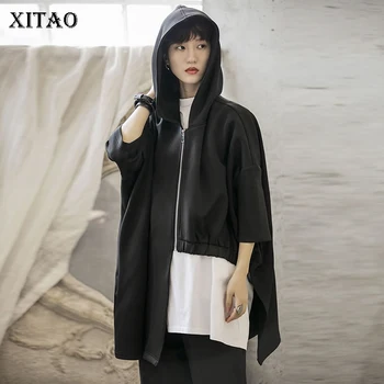

XITAO Pleated Irregular Hoodies Women Korea Fashion New Patchwork Elegant 2019 Autumn Wind Cold Black Casual Style Coat GCC1339