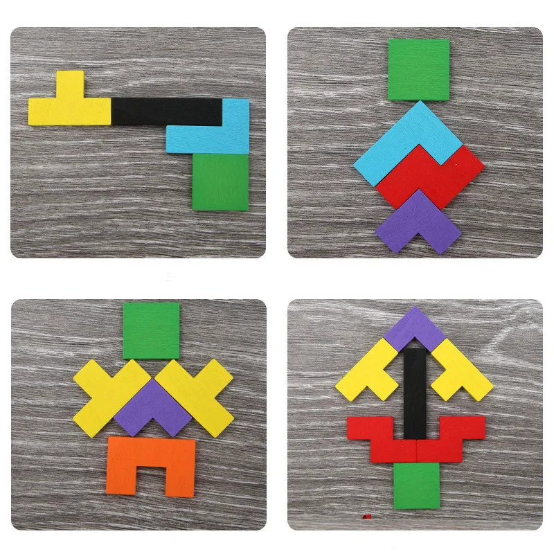 Красочные деревянные Танграм тетрис головоломки игрушки игра Дошкольное