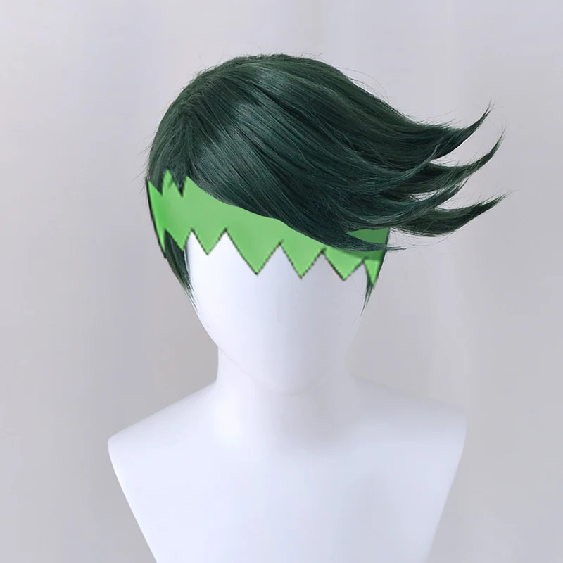 

New JoJo's Bizarre Adventure Rohan Kishibe Cosplay Wig Short Dark Green Heat Resistant Synthetic Hair Wigs + Wig Cap