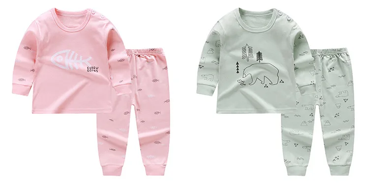 Детские пижамные комплекты из 2 предметов для мальчиков футболка с длинными рукавами и круглым вырезом и принтом с героями мультфильмов топы и штаны осенне-зимняя одежда для сна для маленьких девочек