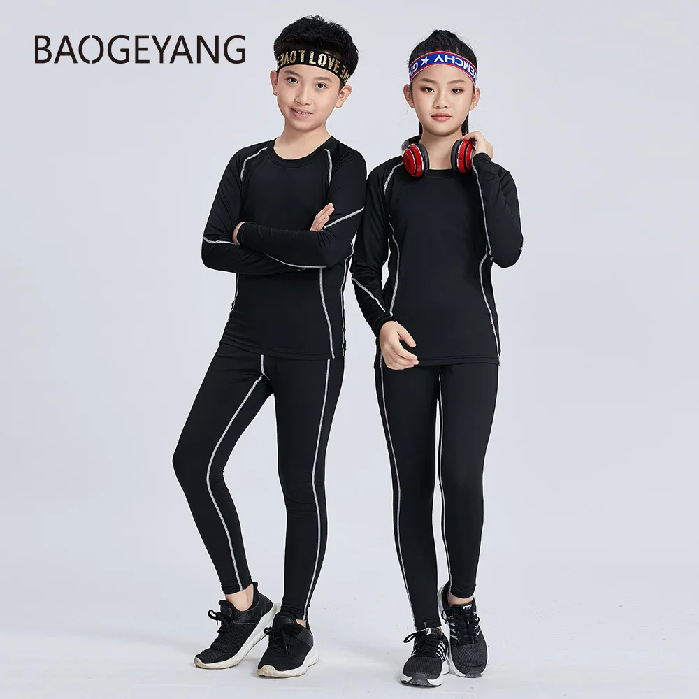 

New Compression Sets For Kids Base Layer Running Suits Long Sleeve Pants Leggings Fitness Gym Clothes Children's Sports Suit