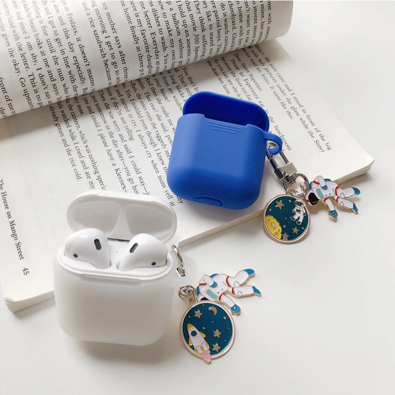 Силиконовый чехол с космическим космонавтом для Apple Airpods 1, 2, аксессуары, защитный чехол, сумка, чехол для наушников, брелок для ключей