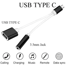 2 в 1 usb type C 3,5 мм гнездо для подключения наушников адаптер зарядки USB-C кабель type-C соединитель для наушников адаптеры
