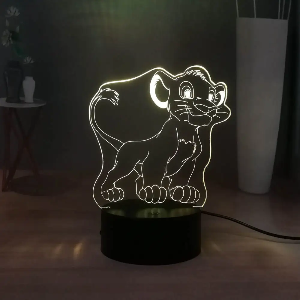 Милый 3d светильник Simba маленький лев в виде мультяшного короля джунглей