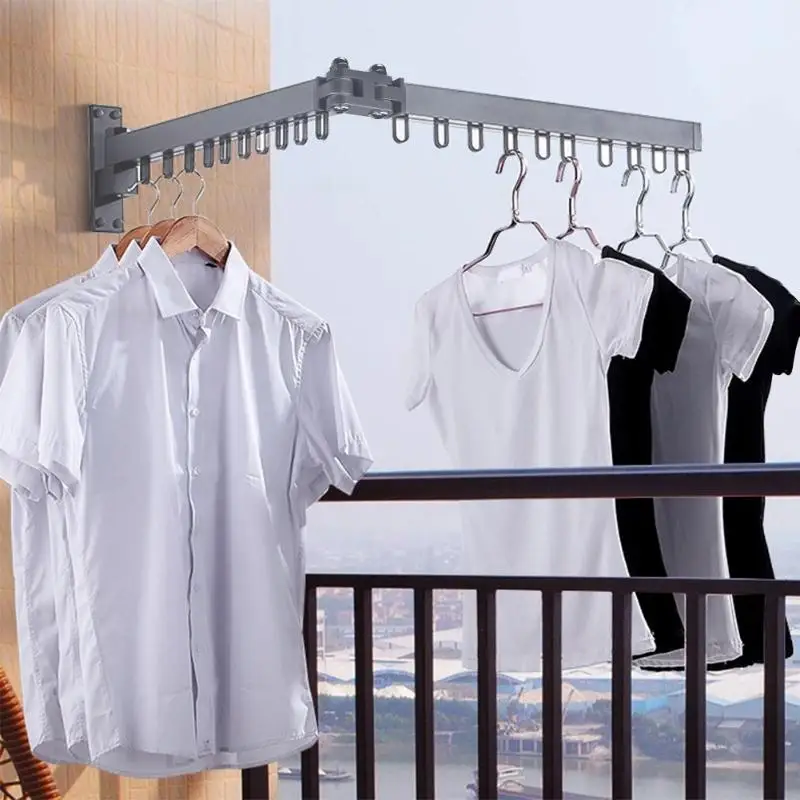 Foldable Wall Hanging Clothes Drying Rack Indoor Balcony Retractable Hanger Home Folding Rotation Dropshipping | Дом и сад