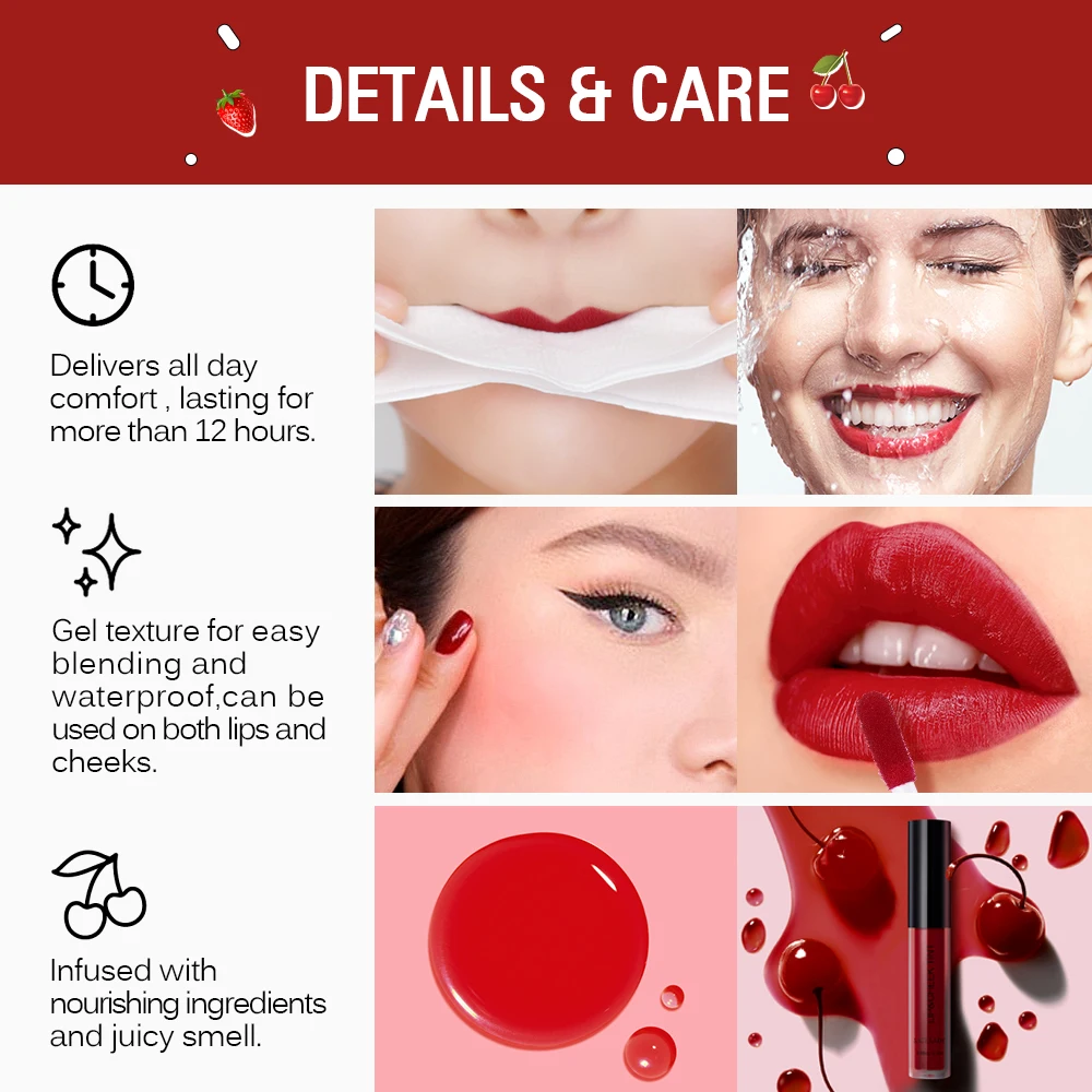 SACE LADY 4 Colors 2 In 1 Lip Gloss Liquid Blusher Long Lasting Waterproof Lipstick cheek 4