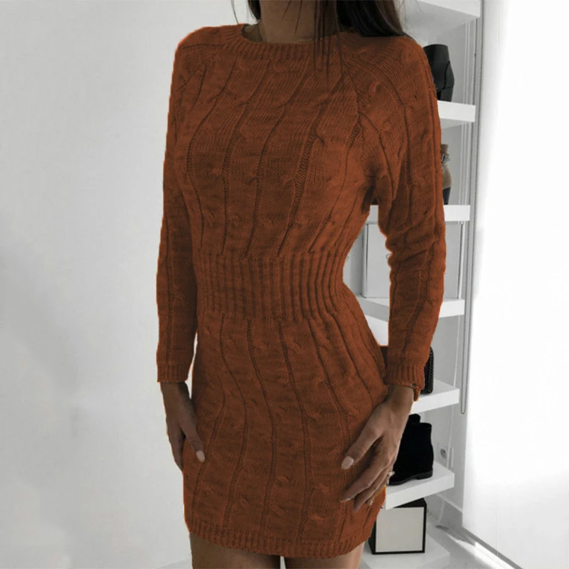 New Autumn Knitted Sweater Dress Women Stretchy Long Sleeve Bodycon Knit Winter Dress Ladies Sweater Mini Dress Vestidos