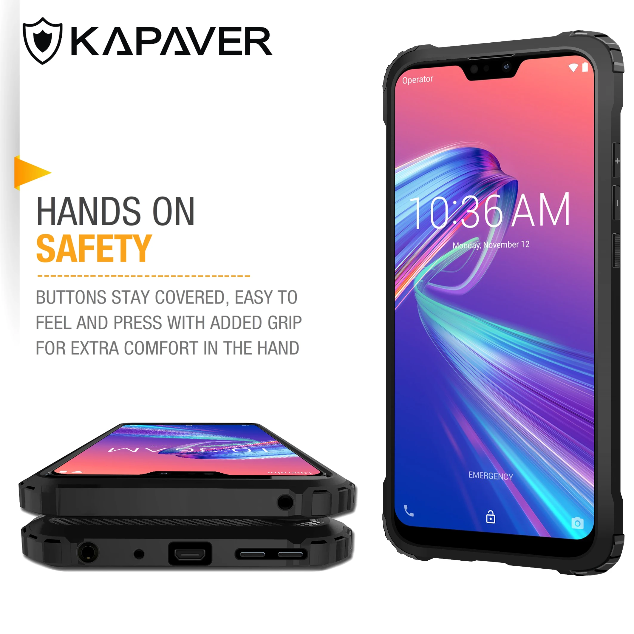 KAPAVER®Задняя крышка чехол для Asus Zenfone Max Pro(M2) ZB631KL Drop протестированный ударопрочный карбоновый армированный черный