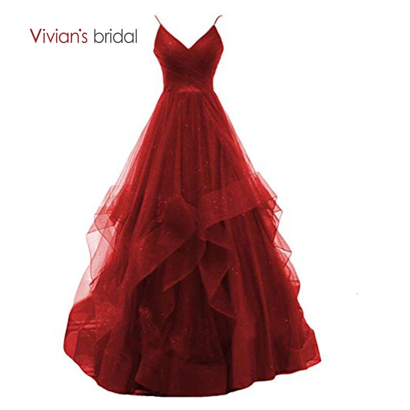 Vivian's Bridal Glistening Ruffle Organza Evening Dress 2019 Sexy Spaghetti Strap Backless Party Long Shiny Formal | Свадьбы и