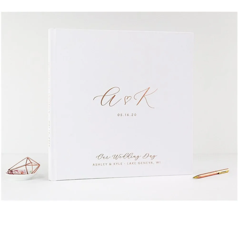 personalize Wedding Guest Book Rose Gold Engagement Horizontal Guestbook Instant Photo Custom Baby shower Gift | Дом и сад