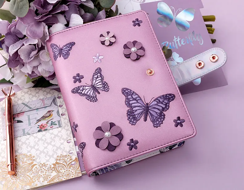 Never Embroidery Butterfly Fabric Cover Notebook Agenda Planner Organizer Monthly Schedule Diary School& Office Stationery