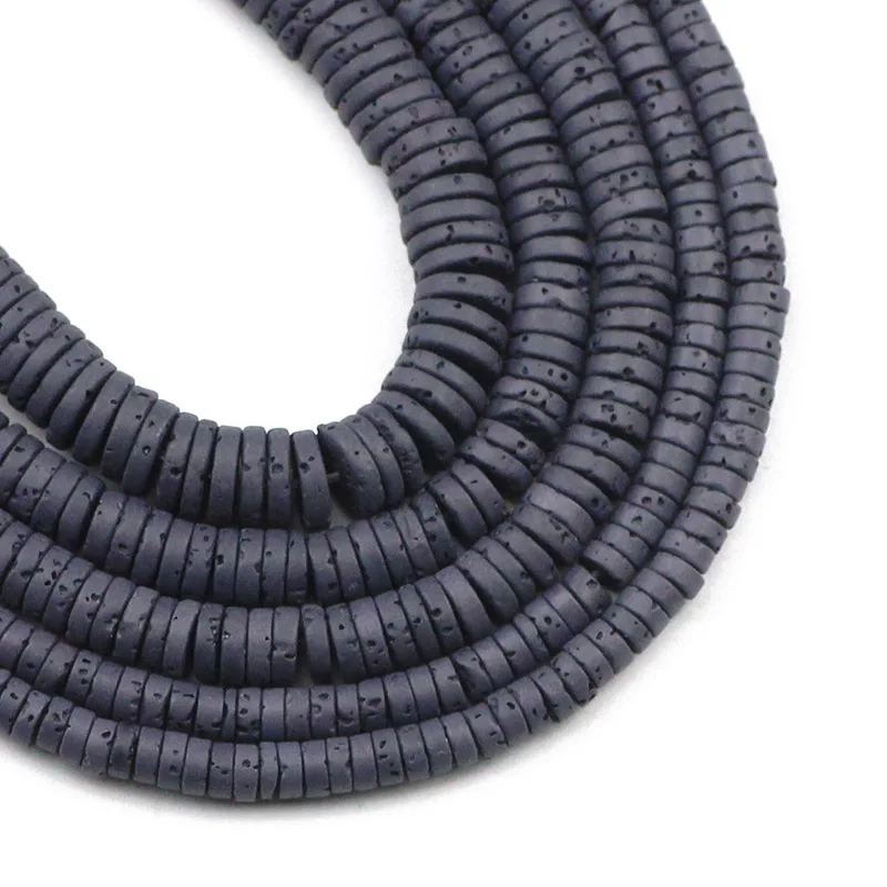 

WLYeeS Natural Black Volcanic lava Stone beads for Jewelry making 4 6 8mm Flat Round rock Loose Spacer Beads DIY Bracelets 15''