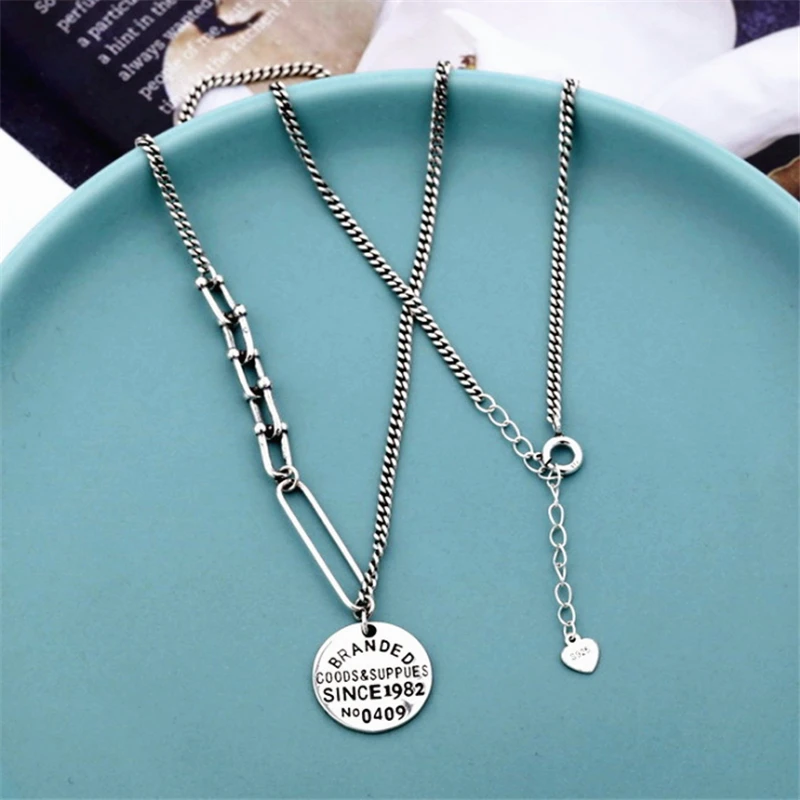 Korean Style Punk Vintage Large Big Pendant Necklaces Round Letters Numbers Tibetan Silver Gift To Girlfriend | Украшения и