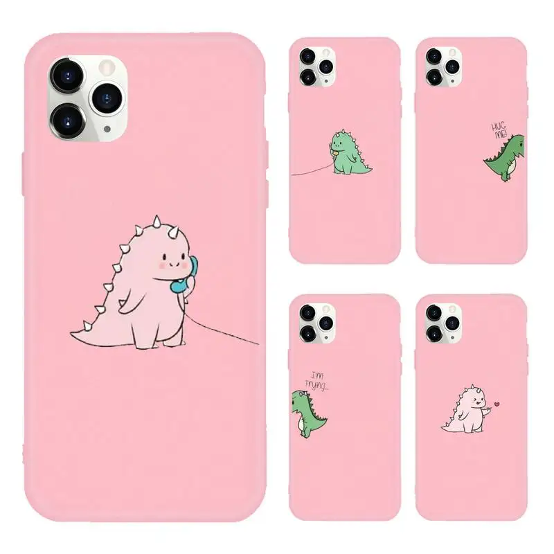 

dinosaur Cartoon love pink Phone Case Candy Color for iPhone 11 12 mini pro XS MAX 8 7 6 6S Plus X 5S SE 2020 XR