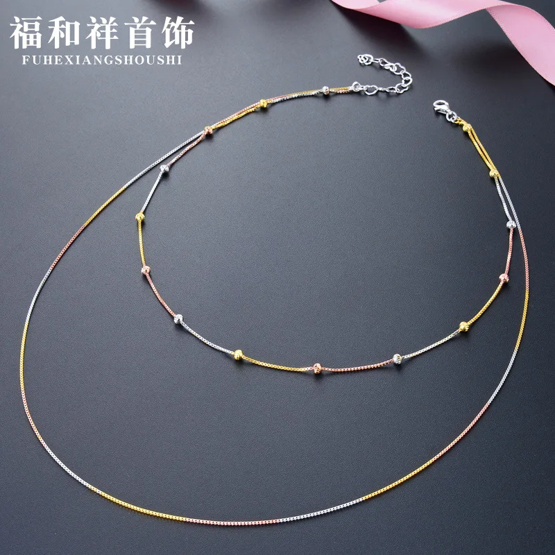

S925 Sterling Silver Necklace 08 Box Aberdeen Bag 3.0 Machete Beads Double Layer Women's Choker Accessories