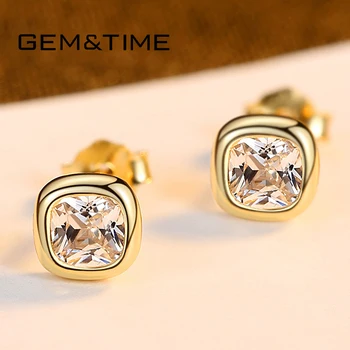 Gem&Time Minimalist 925 Sterling Silver Square Cubic Zirconia Stud Earrings For Women Pure Silver 925 Earrings Jewelry SE0478