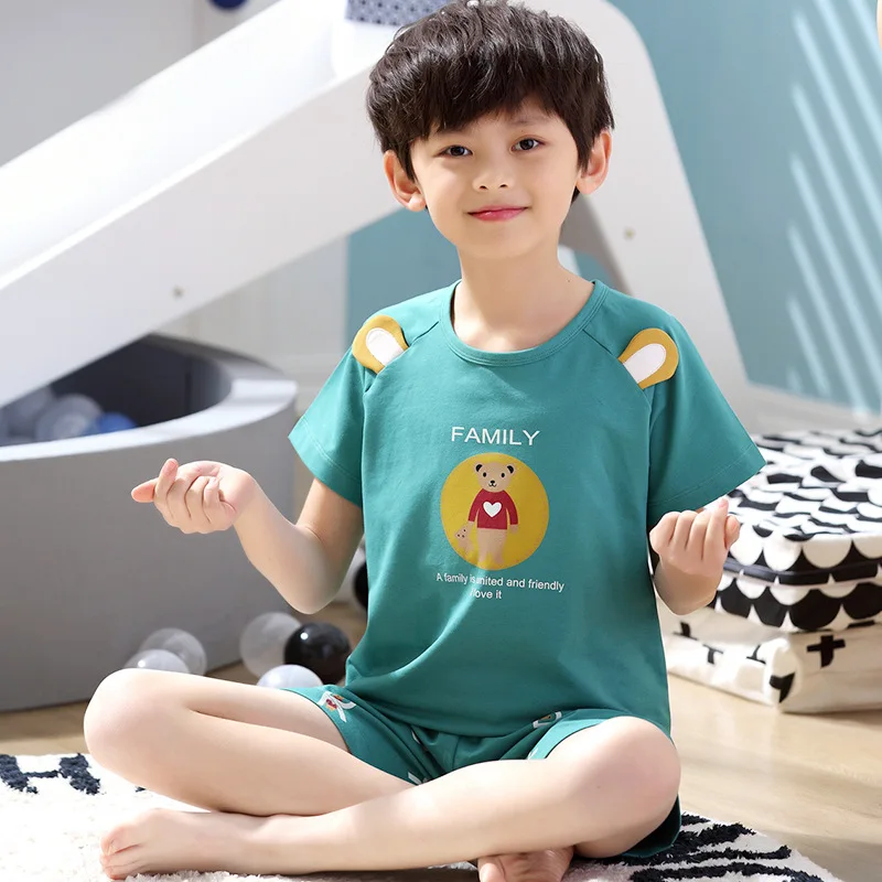 Summer Teenager Boy Pajamas Sets Anime Print Kids T Shirt Shorts Homewear Suits 2-12 Yrs Child Sleepwear Toddler Casual Clothes custom pajama sets	